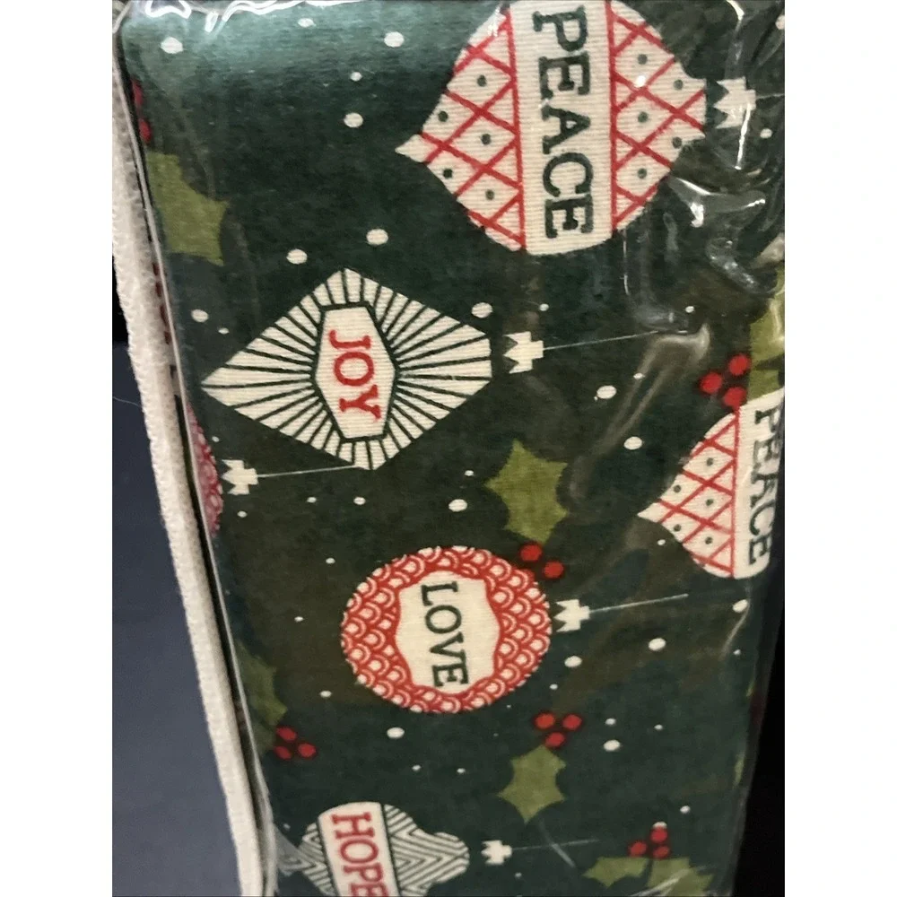 Joyland Flannel Twin/Twin XL Sheet Set Green Peace Joy Hope Christmas New